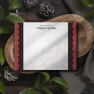 Elegante zwarte kant en dieprode notitiekaart notitiekaartje