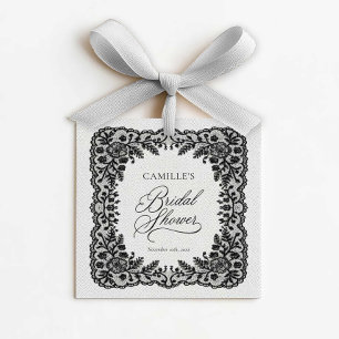 Elegante zwarte kanten bruidsfeest cadeau labels