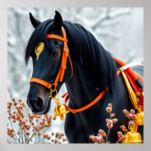 Elegante zwarte kastanjebruine paard poster