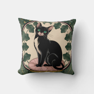 Elegante zwarte kat Art Nouveau Kussen