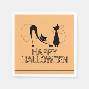 Elegante Zwarte Kat, Gelukkig Halloween Servet