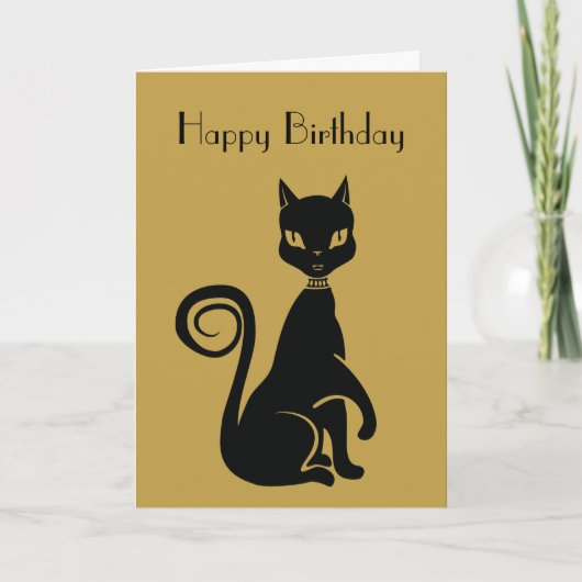 Elegante Zwarte Kat Gelukkige Verjaardag Kaart (Voorkant)