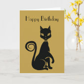 Elegante Zwarte Kat Gelukkige Verjaardag Kaart (Gele Bloem)