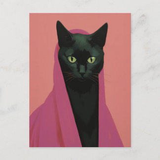 Elegante Zwarte Kat in Roze Briefkaart