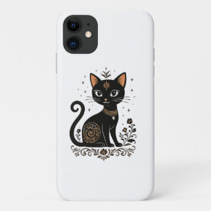 Elegante Zwarte Kat Kunst Telefoonhoes – Vintage B iPhone 11 Hoesje