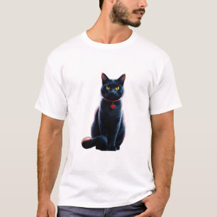 Elegante zwarte kat met hartcharme t-shirt