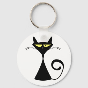 Elegante Zwarte Kat Minimalistische Kunst Sleutelhanger