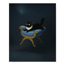 Elegante zwarte kat op Blue Chaise Lounge - Ghibli