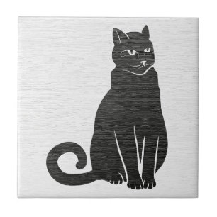 Elegante Zwarte Kat Silhouet Keramische Tegel Tegeltje