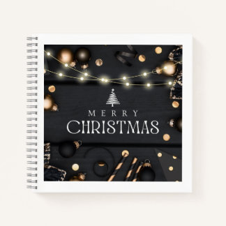 Elegante zwarte Kerstmis Spiraal Notebook Notitieboek