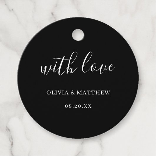 Elegante zwarte klassieke minimalistische bruiloft bedankjes labels (Voorkant)
