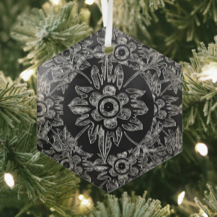 Elegante Zwarte Kristallen Kerst Hexagoon Glas Ornament