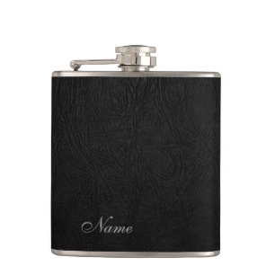 Elegante zwarte leren look gepersonaliseerd heupfles