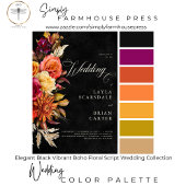 Elegante zwarte levendige Boho Floral Script Weddi Informatiekaartje