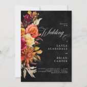 Elegante zwarte levendige Boho Floral Script Weddi Kaart (Voorkant)