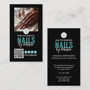 Elegante Zwarte Logo QR Code Foto NAGELTECHNICUS Visitekaartje