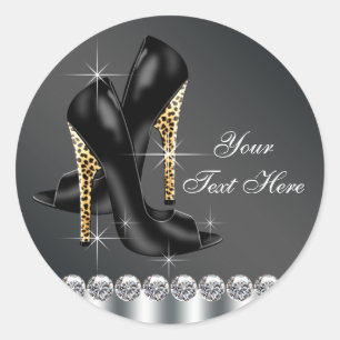 Elegante zwarte luipaard hoge hak schoenstickers ronde sticker