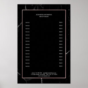 Elegante zwarte marmeren roze gouden prijstlijst poster