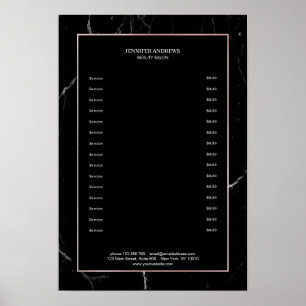 Elegante zwarte marmeren roze gouden prijstlijst poster