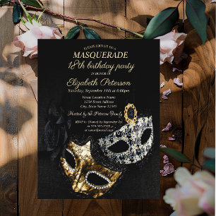 Elegante Zwarte Maskerade, Masker 18e Verjaardag Kaart