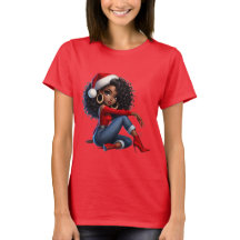 Elegante Zwarte Meisjes Kerst T-shirt — MaMuse Vak
