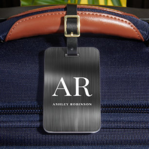 Elegante Zwarte Metal Monogram 2 Initiaal  Bagagelabel