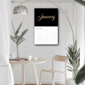 Elegante zwarte minimalist| gouden scriptletters kalender