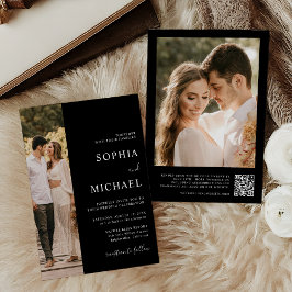 Elegante zwarte moderne minimale foto QR code brui Kaart