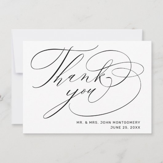 Elegante Zwarte Moderne Script Huwelijk Bedankkaart (Voorkant)