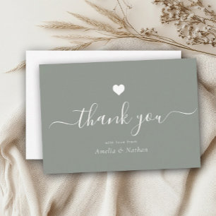 Elegante Zwarte Moderne Script Stof Groen Hart Bedankkaart