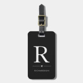 Elegante zwarte monogram bagagelabel (Voorkant verticaal)