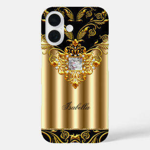 Elegante zwarte monogram op goud naam toevoegen iPhone 16 hoesje