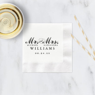 Elegante zwarte Mr en Mrs script bruiloft Servetten