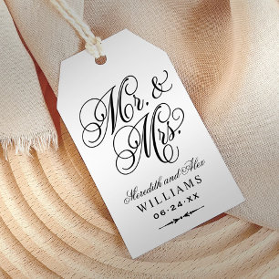 Elegante zwarte Mr en Mrs-script trouwgunst Cadeaulabel