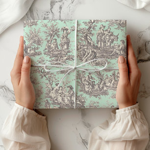 Elegante zwarte munt toile de jouy cadeaupapier