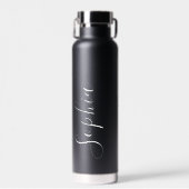 Elegante Zwarte Naam Gescript Waterfles (Voorkant)