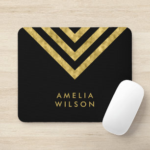 Elegante Zwarte Nep Gouden Naam Chevron Geometrisc Muismat