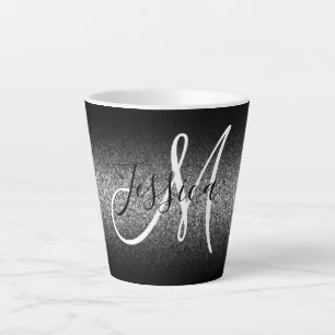 Elegante Zwarte Ombre Zilveren Glitter Monogram Latte Mok