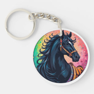 🐎Elegante Zwarte Paard Kleurrijke Sleutel Accesso Sleutelhanger