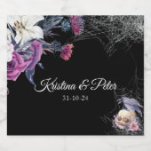 Elegante Zwarte Paarse Gotische Bloemenskelet Brui Sparkling Wijnetiket (Enkel label)