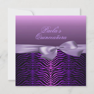 Elegante zwarte/paarse zebra Quinceañera uitnodigi Kaart