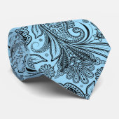 Elegante zwarte Paisley op blauwe achtergrond Stropdas (Opgerold)