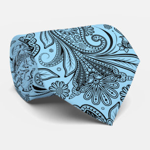 Elegante zwarte Paisley op blauwe achtergrond Stropdas