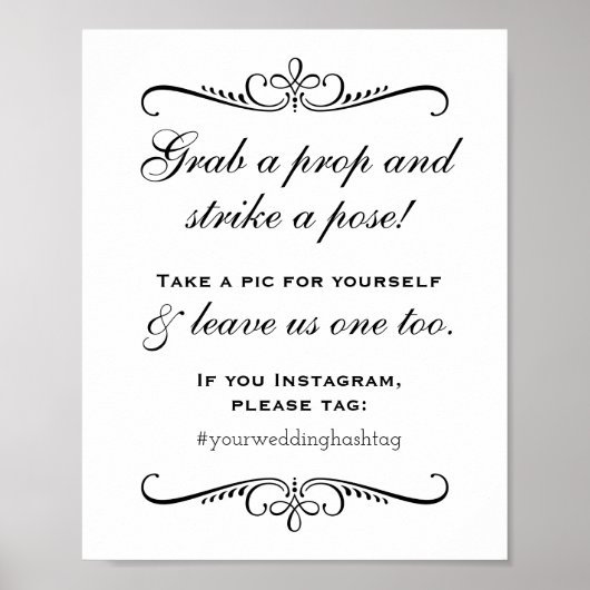 Elegante Zwarte 'Pak een Prop' Fotohokje Bruiloft Poster (Voorkant)