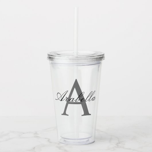 Elegante Zwarte Persoonlijke Monogram Naam Acryl Drinkbeker (Voorkant)
