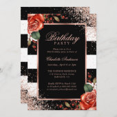 Elegante Zwarte Roos Gouden Confetti Bloemenverjaa Kaart (Voorkant / Achterkant)