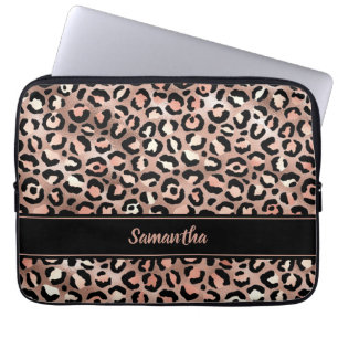 Elegante Zwarte Roze Gouden Folie Luipaardprint Op Laptop Sleeve