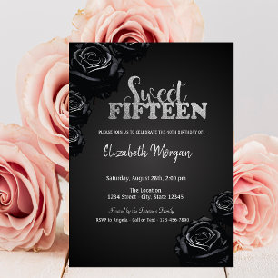 Elegante Zwarte Rozen Gotisch  15e Verjaardag  Kaart