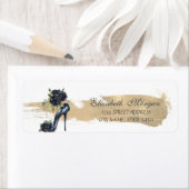 Elegante zwarte Rozen hoge hakken gouden penseelst Etiket (Insitu)