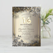 Elegante zwarte Rozen, String Lights 16th Birthday Kaart (Staand voorkant)
